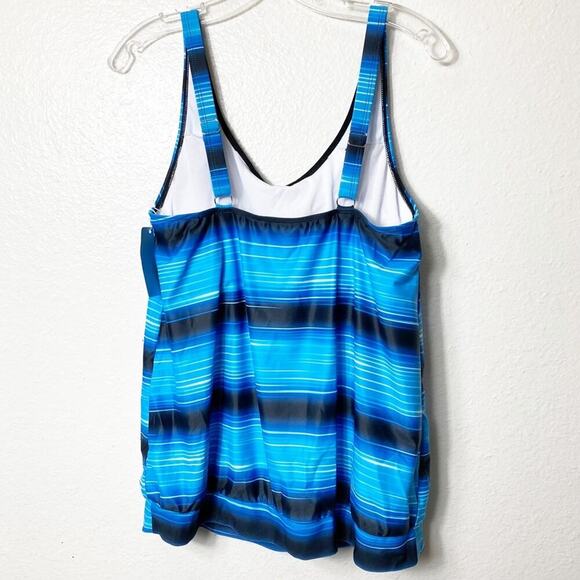 YONIQUE Blue Black Swimming Tankini Large Women Polyester & Spandex - Picture 3 of 4